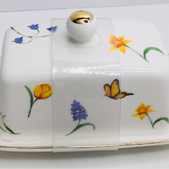 Grace's Teaware Porcelain Covered Butter Dish Flowers Floral Butterflies new - Picture 6 of 8